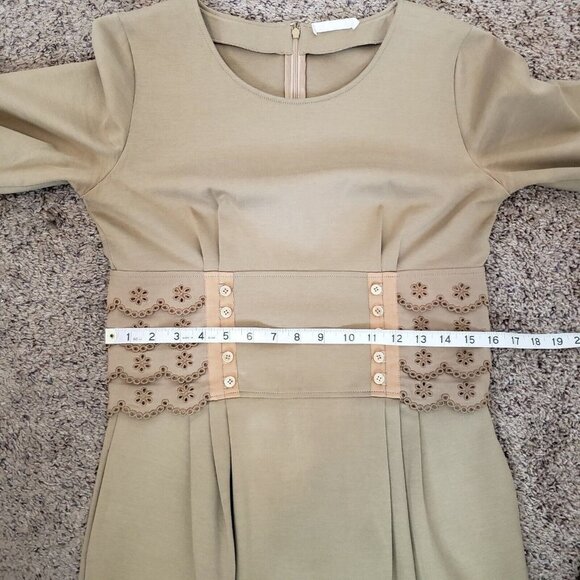 Chloe Corset Waist Scalloped Button Short Sleeve Deep Tan Box Short Dress S* - Picture 9 of 12
